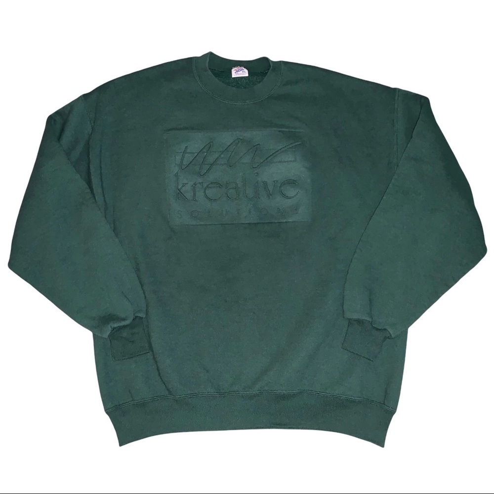 Vintage 90s Dark Green Kreative Solutions Embossed Logo Sweatshirt